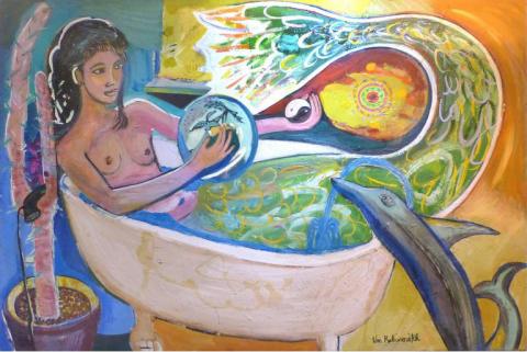  Abstract by William Rabinovitch Titled -Mermaid and Dolphin-