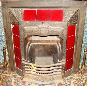 Antique 19th Century Cast Iron and Tile Fireplace Insert