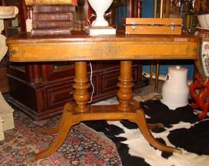 Antique Side Console Table with Brass Inlay