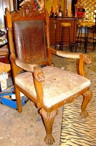 Carved Antique Lion's Head Arm Chair