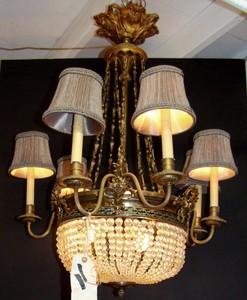 Antique Bronze and Crystal Basket Chandelier