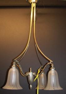 French Art Deco Nickle Bronze 4 Light Chandelier