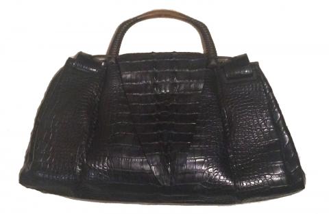 Gucci Black Crocodile Wooden Handle Handbag