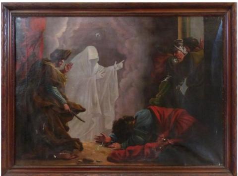 19th C.Grand Tour Oil on Canvas after Saul and the Witch of Endor in the Lourve