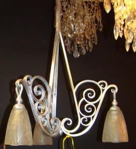 Silver-toned French Art Deco 3 light Chandelier